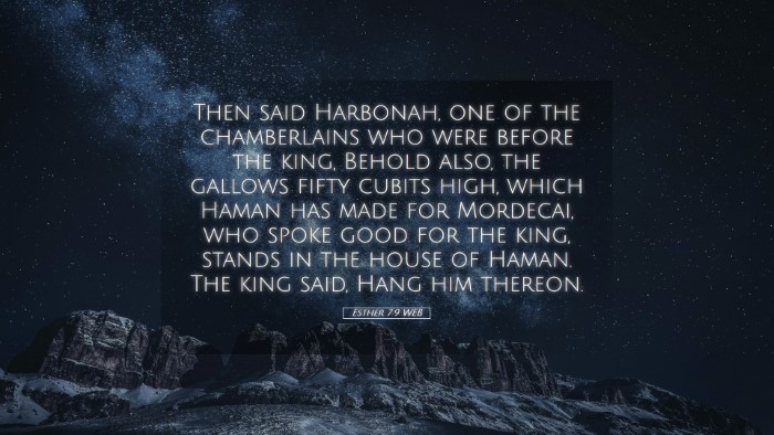 Picture 05 - Esther 7:9 WEB Desktop Wallpaper - Then said Harbonah, one of the chamberlains who - Desktop Bible Verse Wallpaper