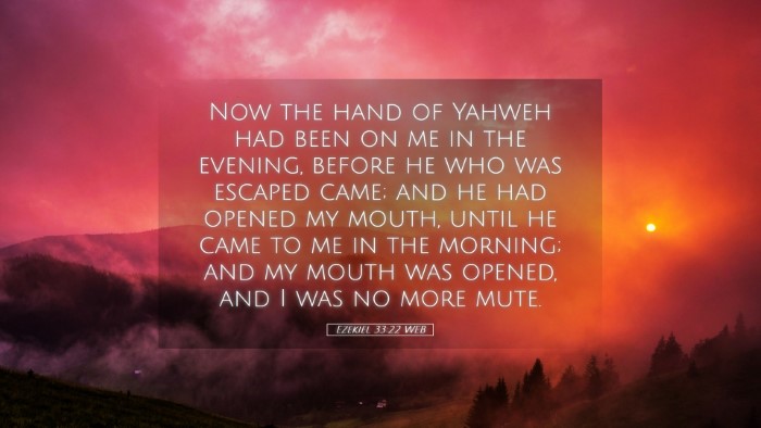 Picture 05 - Ezekiel 33:22 WEB Desktop Wallpaper - Now the hand of Yahweh had been on me in the - Desktop Bible Verse Wallpaper