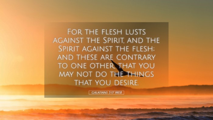 Picture 05 - Galatians 5:17 WEB Desktop Wallpaper - For the flesh lusts against the Spirit, and the - Desktop Bible Verse Wallpaper