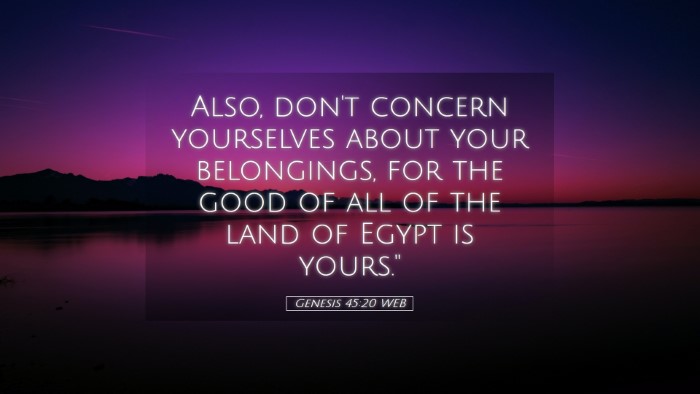 Picture 05 - Genesis 45:20 WEB Desktop Wallpaper - Also, don't concern yourselves about your - Desktop Bible Verse Wallpaper