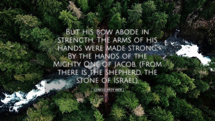 Picture 05 - Genesis 49:24 WEB Desktop Wallpaper - But his bow abode in strength, The arms of his - Desktop Bible Verse Wallpaper