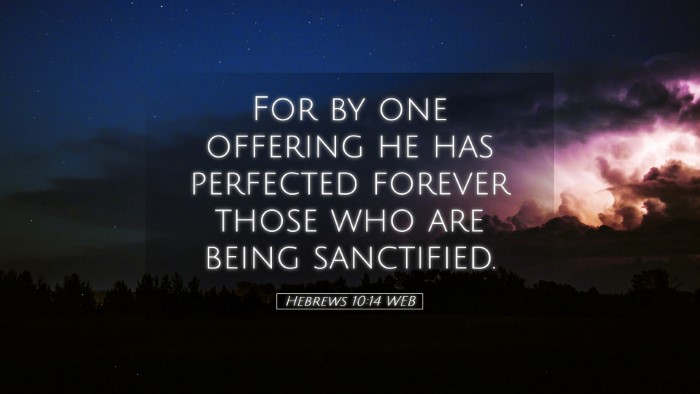 Picture 05 - Hebrews 10:14 WEB Desktop Wallpaper - For by one offering he has perfected forever - Desktop Bible Verse Wallpaper