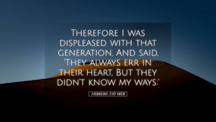 Picture 05 - Hebrews 3:10 WEB Desktop Wallpaper - Therefore I was displeased with that generation, - Desktop Bible Verse Wallpaper
