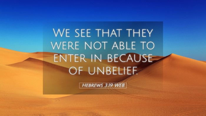 Picture 05 - Hebrews 3:19 WEB Desktop Wallpaper - We see that they were not able to enter in - Desktop Bible Verse Wallpaper