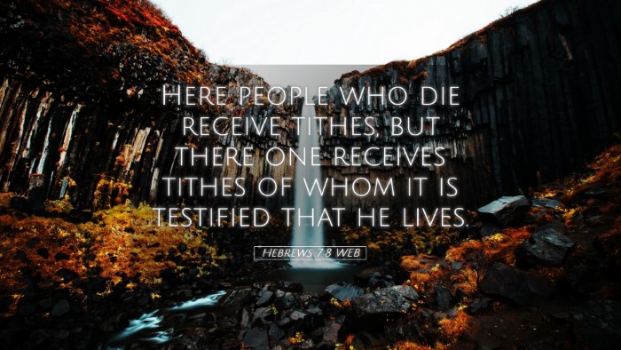 Picture 05 - Hebrews 7:8 WEB Desktop Wallpaper - Here people who die receive tithes, but there one - Desktop Bible Verse Wallpaper