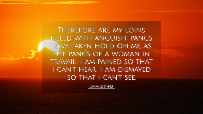 Picture 05 - Isaiah 21:3 WEB Desktop Wallpaper - Therefore are my loins filled with anguish; pangs - Desktop Bible Verse Wallpaper