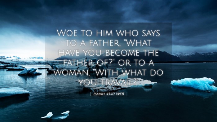 Picture 05 - Isaiah 45:10 WEB Desktop Wallpaper - Woe to him who says to a father, 