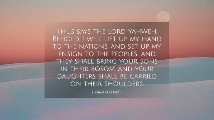 Picture 05 - Isaiah 49:22 WEB Desktop Wallpaper - Thus says the Lord Yahweh, Behold, I will lift up - Desktop Bible Verse Wallpaper