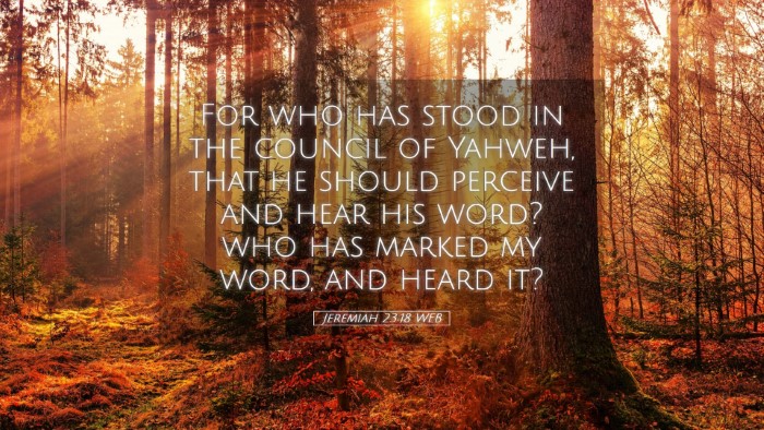 Picture 05 - Jeremiah 23:18 WEB Desktop Wallpaper - For who has stood in the council of Yahweh, that - Desktop Bible Verse Wallpaper