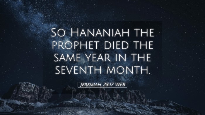 Picture 05 - Jeremiah 28:17 WEB Desktop Wallpaper - So Hananiah the prophet died the same year in the - Desktop Bible Verse Wallpaper