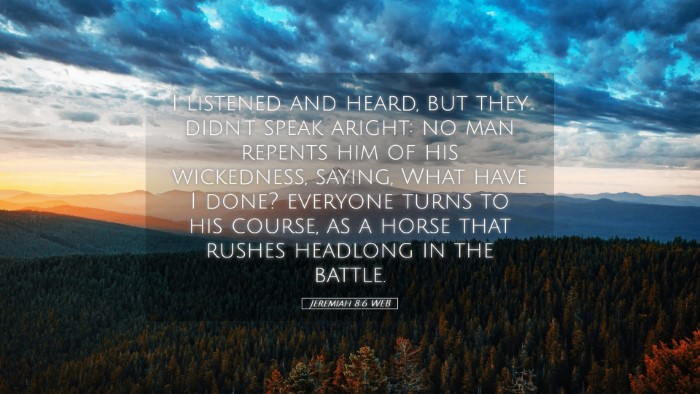Picture 05 - Jeremiah 8:6 WEB Desktop Wallpaper - I listened and heard, but they didn't speak - Desktop Bible Verse Wallpaper