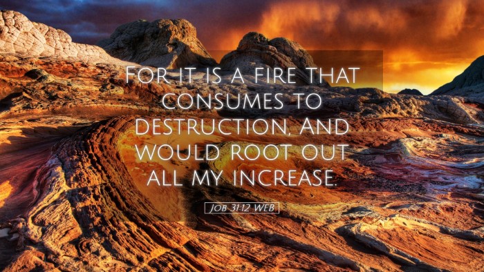 Picture 05 - Job 31:12 WEB Desktop Wallpaper - For it is a fire that consumes to destruction, - Desktop Bible Verse Wallpaper