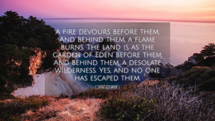 Picture 05 - Joel 2:3 WEB Desktop Wallpaper - A fire devours before them, And behind them, a - Desktop Bible Verse Wallpaper