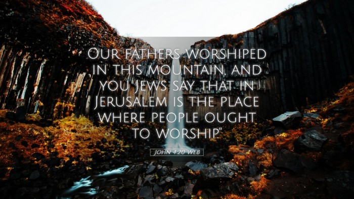 Picture 05 - John 4:20 WEB Desktop Wallpaper - Our fathers worshiped in this mountain, and you - Desktop Bible Verse Wallpaper