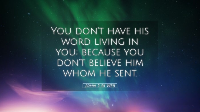 Picture 05 - John 5:38 WEB Desktop Wallpaper - You don't have his word living in you; because - Desktop Bible Verse Wallpaper
