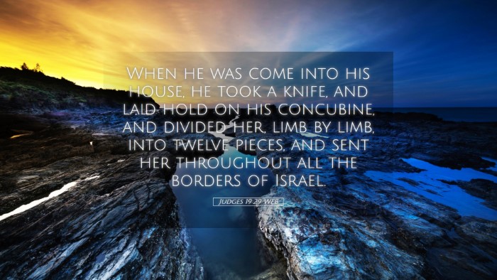 Picture 05 - Judges 19:29 WEB Desktop Wallpaper - When he was come into his house, he took a knife, - Desktop Bible Verse Wallpaper