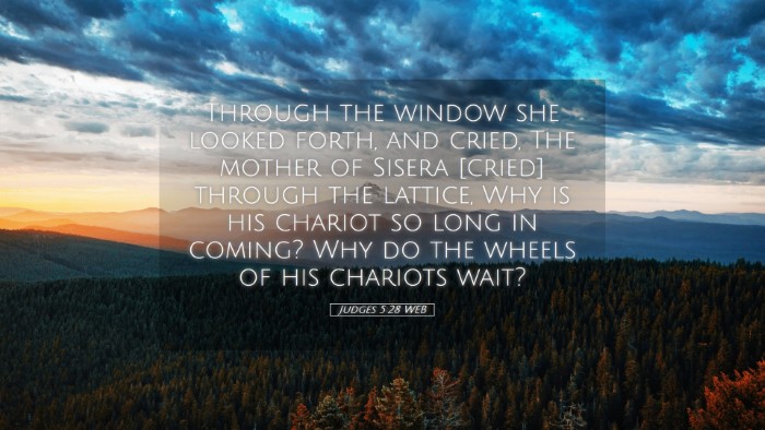 Picture 05 - Judges 5:28 WEB Desktop Wallpaper - Through the window she looked forth, and cried, - Desktop Bible Verse Wallpaper