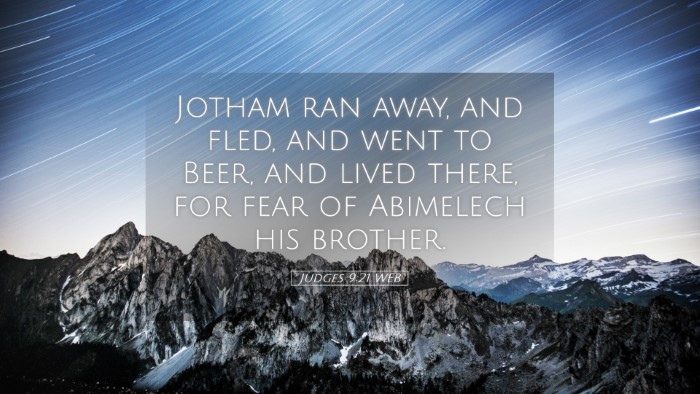 Picture 05 - Judges 9:21 WEB Desktop Wallpaper - Jotham ran away, and fled, and went to Beer, and - Desktop Bible Verse Wallpaper