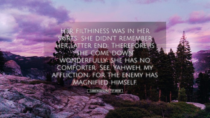 Picture 05 - Lamentations 1:9 WEB Desktop Wallpaper - Her filthiness was in her skirts; she didn't - Desktop Bible Verse Wallpaper