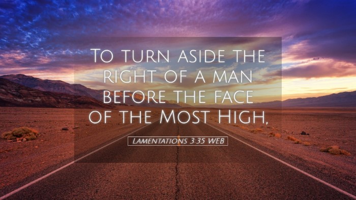 Picture 05 - Lamentations 3:35 WEB Desktop Wallpaper - To turn aside the right of a man before the face - Desktop Bible Verse Wallpaper