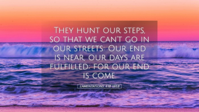 Picture 05 - Lamentations 4:18 WEB Desktop Wallpaper - They hunt our steps, so that we can't go in our - Desktop Bible Verse Wallpaper