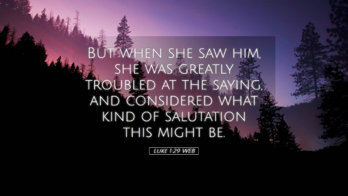 Picture 05 - Luke 1:29 WEB Desktop Wallpaper - But when she saw him, she was greatly troubled at - Desktop Bible Verse Wallpaper