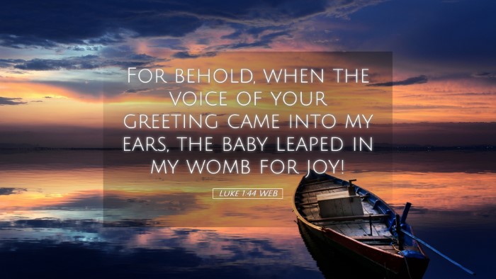 Picture 05 - Luke 1:44 WEB Desktop Wallpaper - For behold, when the voice of your greeting came - Desktop Bible Verse Wallpaper