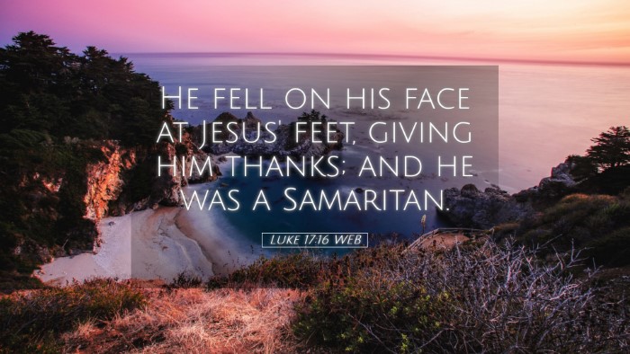 Picture 05 - Luke 17:16 WEB Desktop Wallpaper - He fell on his face at Jesus' feet, giving him - Desktop Bible Verse Wallpaper