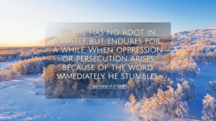 Picture 05 - Matthew 13:21 WEB Desktop Wallpaper - yet he has no root in himself, but endures for a - Desktop Bible Verse Wallpaper