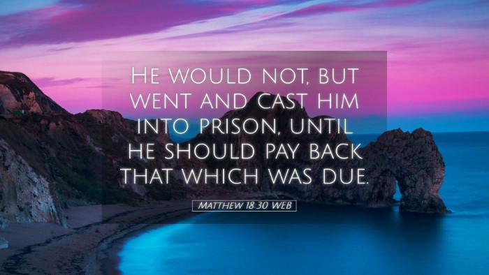 Picture 05 - Matthew 18:30 WEB Desktop Wallpaper - He would not, but went and cast him into prison, - Desktop Bible Verse Wallpaper