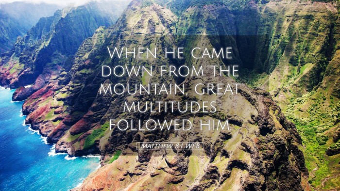 Picture 05 - Matthew 8:1 WEB Desktop Wallpaper - When he came down from the mountain, great - Desktop Bible Verse Wallpaper
