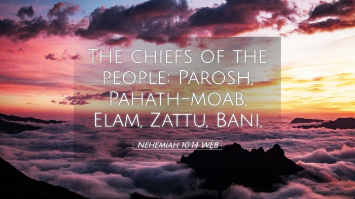 Picture 05 - Nehemiah 10:14 WEB Desktop Wallpaper - The chiefs of the people: Parosh, Pahath-moab, - Desktop Bible Verse Wallpaper