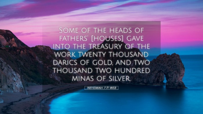 Picture 05 - Nehemiah 7:71 WEB Desktop Wallpaper - Some of the heads of fathers' [houses] gave into - Desktop Bible Verse Wallpaper