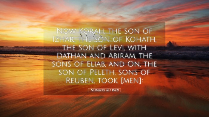 Picture 05 - Numbers 16:1 WEB Desktop Wallpaper - Now Korah, the son of Izhar, the son of Kohath, - Desktop Bible Verse Wallpaper