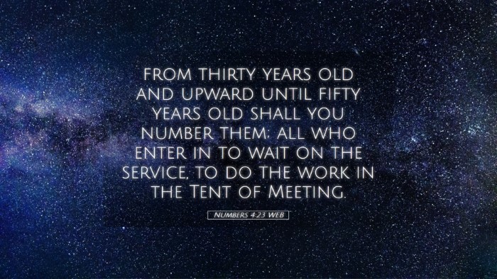 Picture 05 - Numbers 4:23 WEB Desktop Wallpaper - from thirty years old and upward until fifty - Desktop Bible Verse Wallpaper