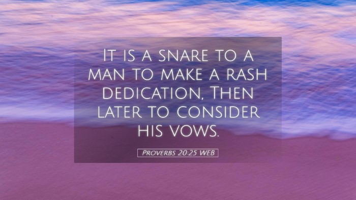 Picture 05 - Proverbs 20:25 WEB Desktop Wallpaper - It is a snare to a man to make a rash dedication, - Desktop Bible Verse Wallpaper