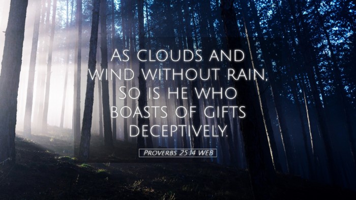 Picture 05 - Proverbs 25:14 WEB Desktop Wallpaper - As clouds and wind without rain, So is he who - Desktop Bible Verse Wallpaper