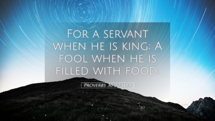 Picture 05 - Proverbs 30:22 WEB Desktop Wallpaper - For a servant when he is king; A fool when he is - Desktop Bible Verse Wallpaper