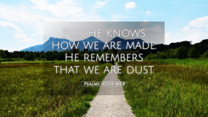 Picture 05 - Psalms 103:14 WEB Desktop Wallpaper - For he knows how we are made. He remembers that - Desktop Bible Verse Wallpaper