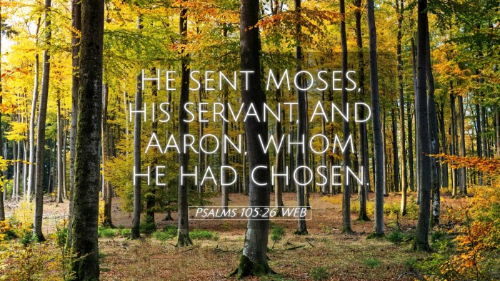 Picture 05 - Psalms 105:26 WEB Desktop Wallpaper - He sent Moses, his servant, And Aaron, whom he - Desktop Bible Verse Wallpaper