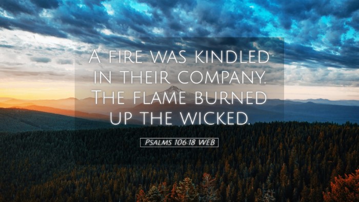 Picture 05 - Psalms 106:18 WEB Desktop Wallpaper - A fire was kindled in their company. The flame - Desktop Bible Verse Wallpaper