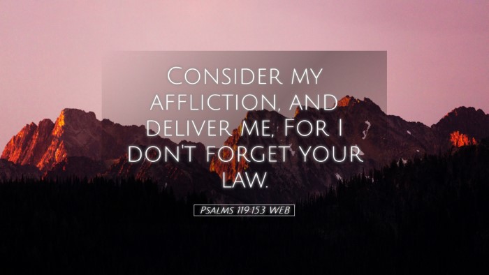 Picture 05 - Psalms 119:153 WEB Desktop Wallpaper - Consider my affliction, and deliver me, For I - Desktop Bible Verse Wallpaper