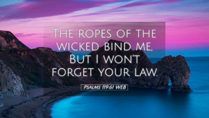 Picture 05 - Psalms 119:61 WEB Desktop Wallpaper - The ropes of the wicked bind me, But I won't - Desktop Bible Verse Wallpaper