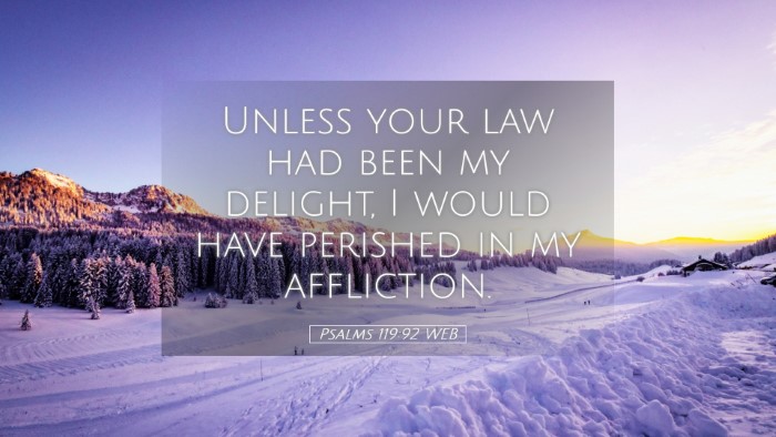 Picture 05 - Psalms 119:92 WEB Desktop Wallpaper - Unless your law had been my delight, I would have - Desktop Bible Verse Wallpaper