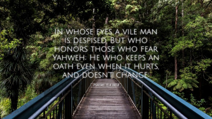 Picture 05 - Psalms 15:4 WEB Desktop Wallpaper - In whose eyes a vile man is despised, But who - Desktop Bible Verse Wallpaper