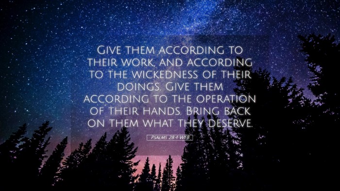 Picture 05 - Psalms 28:4 WEB Desktop Wallpaper - Give them according to their work, and according - Desktop Bible Verse Wallpaper