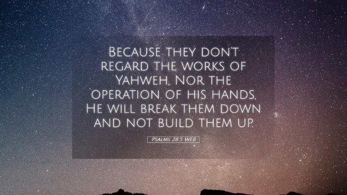 Picture 05 - Psalms 28:5 WEB Desktop Wallpaper - Because they don't regard the works of Yahweh, - Desktop Bible Verse Wallpaper