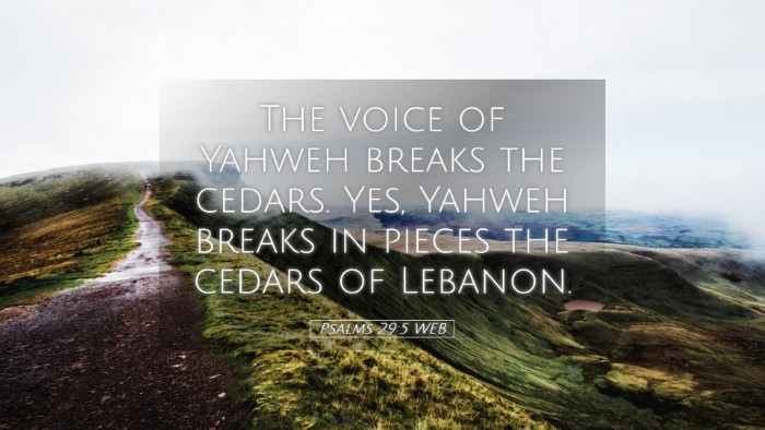 Picture 05 - Psalms 29:5 WEB Desktop Wallpaper - The voice of Yahweh breaks the cedars. Yes, - Desktop Bible Verse Wallpaper
