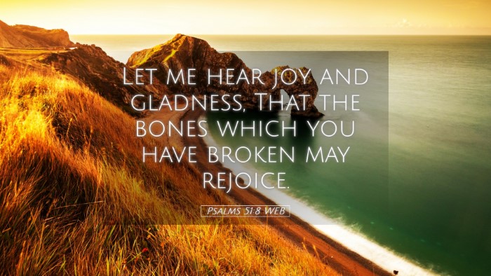 Picture 05 - Psalms 51:8 WEB Desktop Wallpaper - Let me hear joy and gladness, That the bones - Desktop Bible Verse Wallpaper