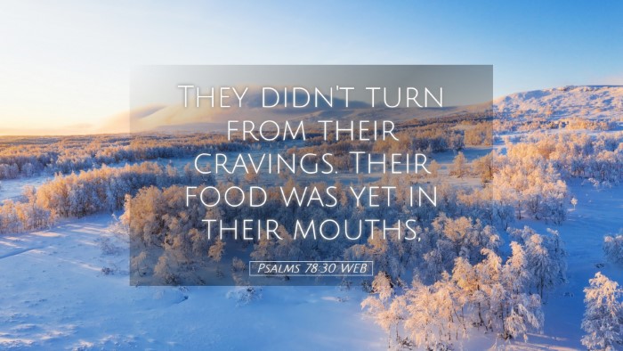 Picture 05 - Psalms 78:30 WEB Desktop Wallpaper - They didn't turn from their cravings. Their food - Desktop Bible Verse Wallpaper